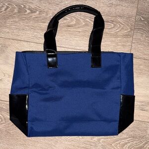 New Lancôme Shopping Travel Tote bag Patent Side Pockets Black Blue
